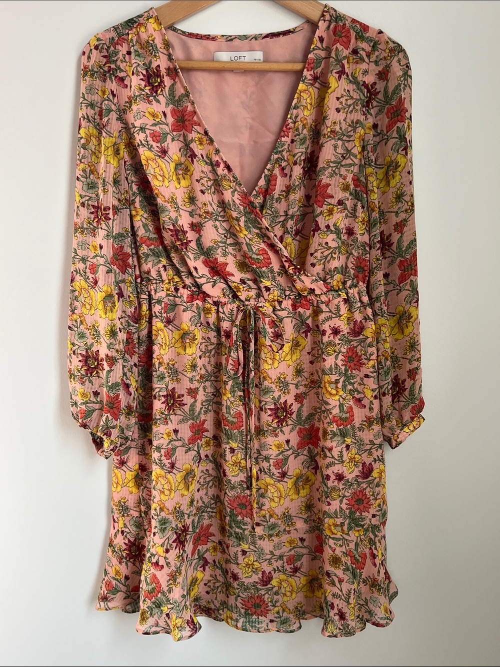 LOFT | Pink Floral Long-Sleeve Wrap Dress #599774 Size MP